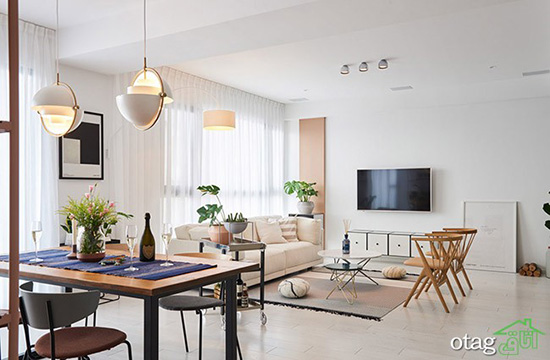 دکوراسیون منزل سفید و مشکی در آپارتمانی مدرن با چیدمان ساده