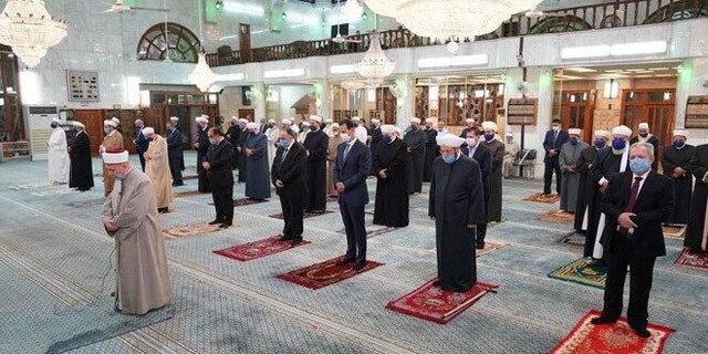 حضور بشار اسد در جشن میلاد حضرت پیامبر (ص) در مسجد دمشق
