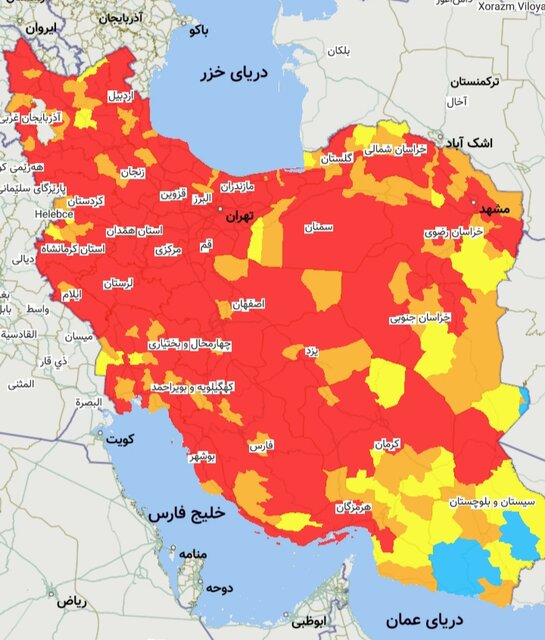 وضعیت نگران‌کننده کرونا در ۲۰ استان + نمودار